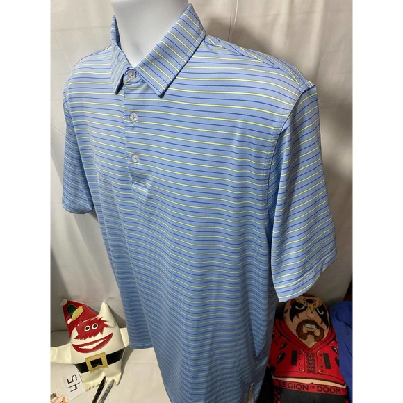 Men's Burnt Pine Golf Club Blue Yellow  Short Sleeve Polo Shirt Medium - Picture 9 of 10